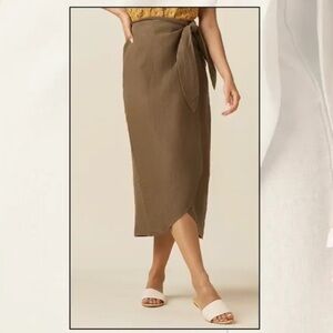VETTA Linen Wrap Midi Tie Skirt